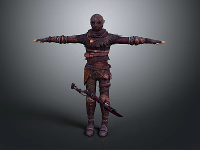 Man Wearing Tattered Outfit with Arms Outstretched and Sword on Hip 3D Character 3d model