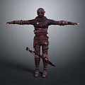 Man Wearing Tattered Outfit with Arms Outstretched and Sword on Hip 3D Character