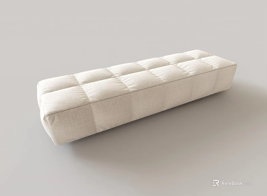 Beige Fabric Upholstered Sofa Bench With Square Tufted Pattern And Long Rectangular Shape 3d model 
