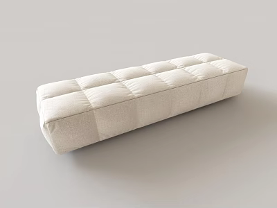 Beige Fabric Upholstered Sofa Bench With Square Tufted Pattern And Long Rectangular Shape 3d model