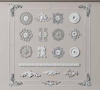 European-style carved plaster lines 3d model