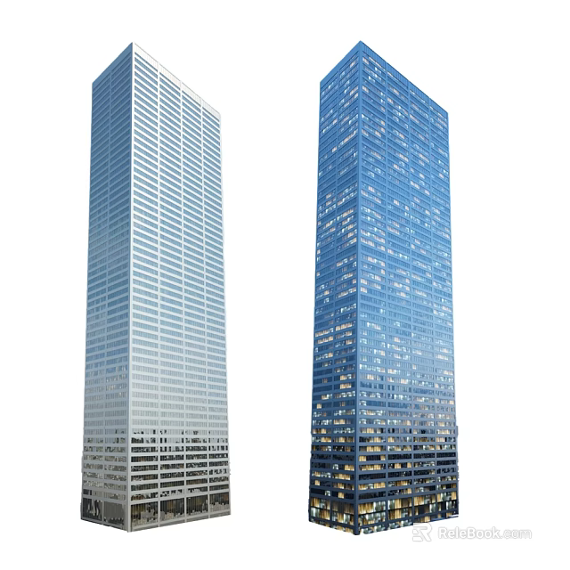 Modern High Rise Office Buildings With Glass Facades And Illuminated Windows 3d model 