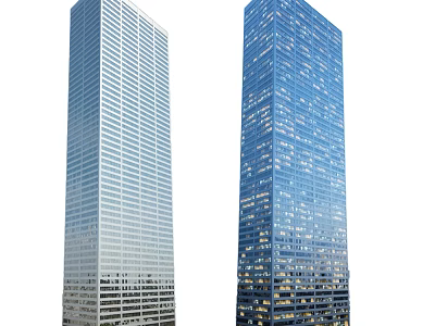 Modern High Rise Office Buildings With Glass Facades And Illuminated Windows 3d model