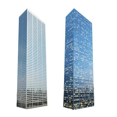 Modern High Rise Office Buildings With Glass Facades And Illuminated Windows 3d model