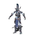 Armored Skeleton Warrior Character With Decorative Helmet Tattered Blue Cloth And Bone Structure