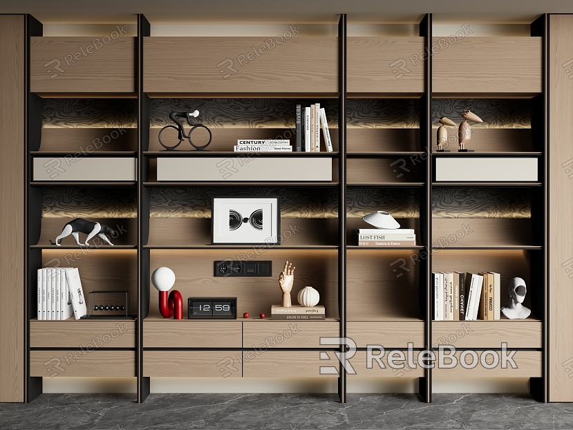 Minimalist Bookcase Light Luxury Solid Wood Bookcase Open Bookcase Decorative Cabinet Storage Bookshelf model