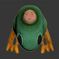 Stuffed Green Frog Toy Featuring Yellow Feet Red Mouth And White Top