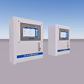 Two White Storage Cabinet Racks With Gas Alarm Control System And Digital Screens