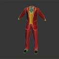 Red Three Piece Suit With Yellow Vest Blue Shirt And Black Shoes
