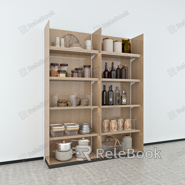 Shelf Display Cabinet Side Cabinet Island Display Rack Household Products Rack Iron Rack Wooden Rack Wood Grain Laminate Hook Induction Cooker Iron Pot Hot Pot Kitchen Supplies Rack Supermarket Shelf Iron Rack model