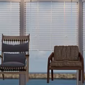 Cozy Single Sofa With Wooden Frame And Soft Cushion By Sea View Window Blinds