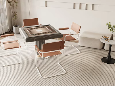 Modern Living Room Entertainment Table With Square Top Four Brown Chairs Minimalist Design 3d model
