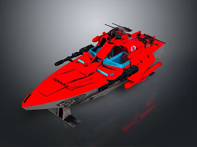 Red Lego Speedboat Water Vehicle Model With Weapons And Blue Cockpit Interior 3d model