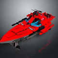 Red Lego Speedboat Water Vehicle Model With Weapons And Blue Cockpit Interior