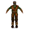 Elderly Man Character With Turban Green Tunic Brown Pants And Orange Waist Sash