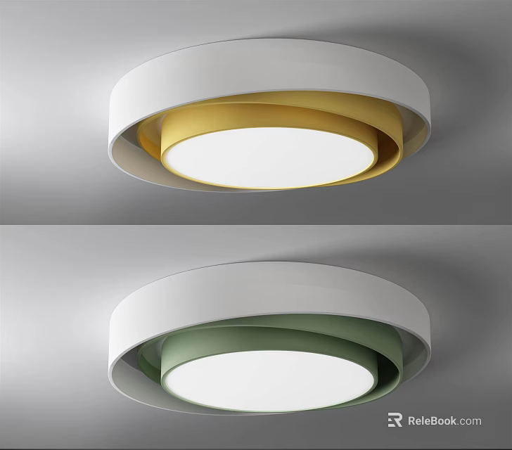 Modern Minimalist Ceiling Light With Gold And Green Inner Ring Design 3d model