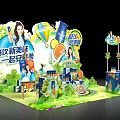 Retail Display Shelves With Beverage Products Spring Promotion Green Decor And Posters