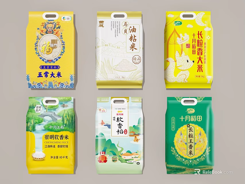 Various Rice And Flour Products With Different Packaging And Brand Labels 3d model 