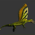 3D Pterosaur Creature with Green Yellow Striped Body and Orange Yellow Wings with Black Patterns
