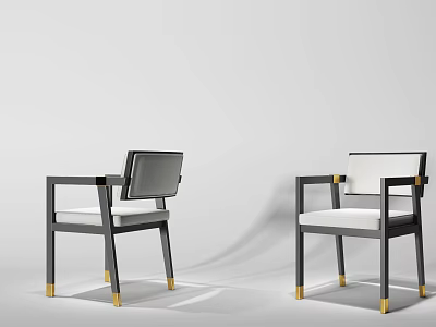 Modern Leisure Chairs In Minimalist Interior With Black Frame White Cushion And Gold Legs 3d model