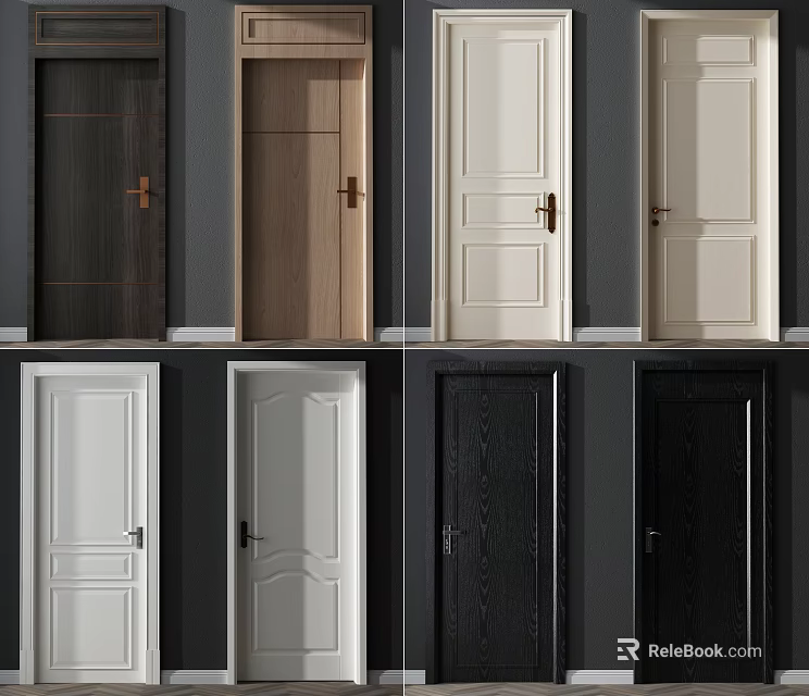Various Style Hinged Doors With Different Colors For Interior Design 3d model