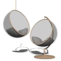 Modern Transparent Spherical Hanging Chairs With Metal Frame And Gray Padded Seat