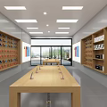 Digital Store Modern Interior With Bright Lighting Wooden Tables Apple Logo And Electronic Devices