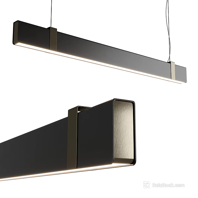 Modern Linear Pendant Light With Sleek Black And Gold Metal Design Fixture 3d model 