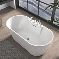 Stylish White Freestanding Bathtub By Large Window With Natural View And Wooden Floor