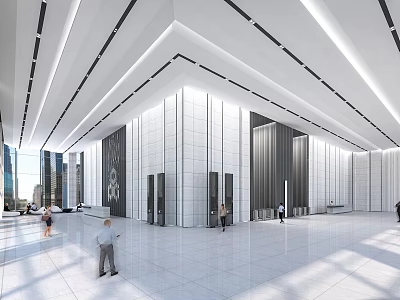 Modern Exhibition Hall Interior With Spacious Space White Walls Ceiling Lines And Sleek Flooring 3d model