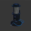 Modern Vertical Headphone Speaker with Black Body Mesh Grille and Blue Cable