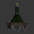 Green Conical Weapon With Red Base Metal Stand And Yellow Top Component