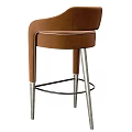 Modern Brown Velvet Bar Stool With Curved Armrests Metal Legs Footrest