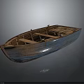 Rustic Blue And Brown Wooden Boat With Weathered Hulls And Wooden Seats