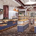 Cozy Dessert Shop Interior With Glass Display Cases Fresh Pastries And Warm Lighting