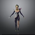 3D Winged Female Character Model In Purple White Outfit With Golden Details