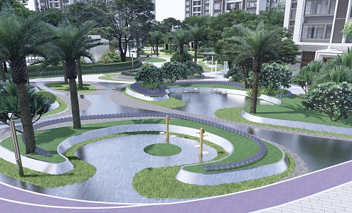 Modern Garden Landscape Community Landscape 3d model