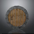 Classic Wooden Shield With Metal Frame And Decorative Rivets On Panel Surface