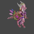 Fantasy Game Character With Pink Skin Purple Outfit And Magical Staff