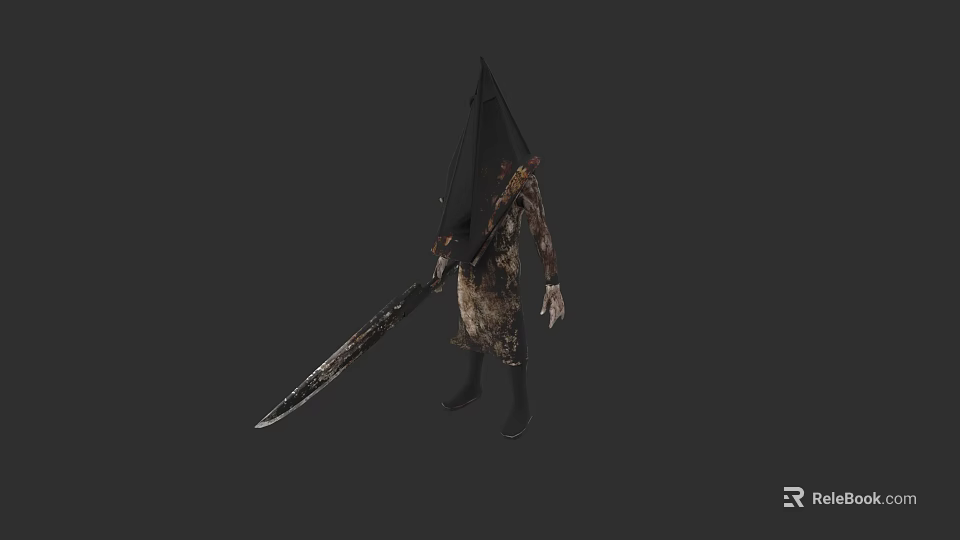 Pyramid Head Inspired Horror Game Character With Tattered Clothing And Large Sword 3d model 