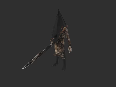 Pyramid Head Inspired Horror Game Character With Tattered Clothing And Large Sword 3d model