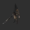 Pyramid Head Inspired Horror Game Character With Tattered Clothing And Large Sword