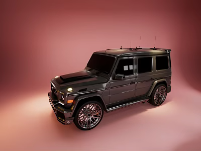 Shiny Gray Off Road SUV With Black Roof Large Alloy Wheels And Pink Background 3d model