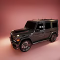 Shiny Gray Off Road SUV With Black Roof Large Alloy Wheels And Pink Background
