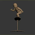 Bronze Child Statue With Metal Base And Three Supporting Feet On Dark Background
