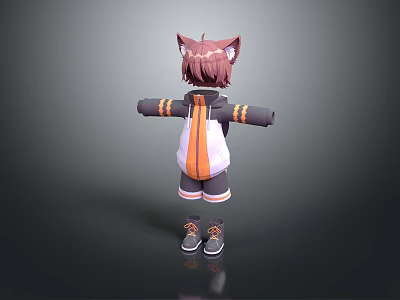 Hoodie With Orange Striped Sleeves And Shorts Paired With Sneakers For Casual Look 3d model