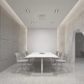 Conference Room Interior Featuring Gray Walls White Table Gray Chairs Ceiling Lights And Patterned Flooring 3d model
