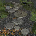 Japanese Zen Garden With Stone Millstones Pebble Pathway Lantern And Green Plants