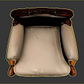 Antique Carved Wooden Chair With Light Colored Fabric And Floral Pattern