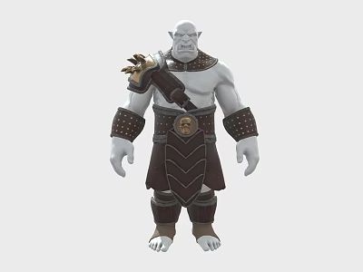 Orc Warrior Spiked Gauntlet Weapon With Brown Armored Outfit And Gold Accents 3d model